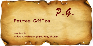 Petres Géza névjegykártya